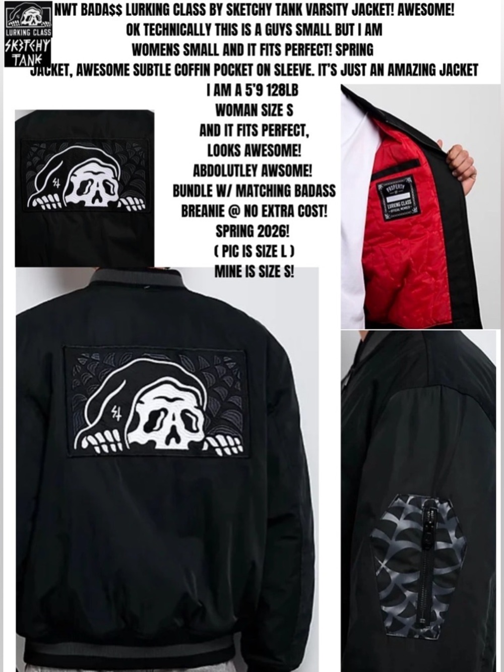 NWT UNISEX JACKET SIZE S! LURKING CLASS BY SKETCHY TANK! BADA$$ 5 ⭐️’S!
